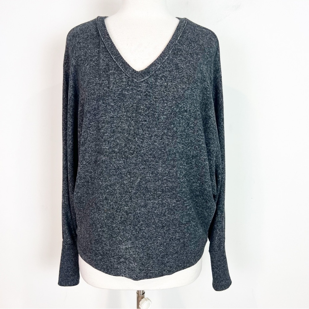 SATURDAY SUNDAY ANTHROPOLOGIE BLACK FLECK KIMONO SLEEVE V-NECK SHIRT SZ XS - Picture 2 of 7